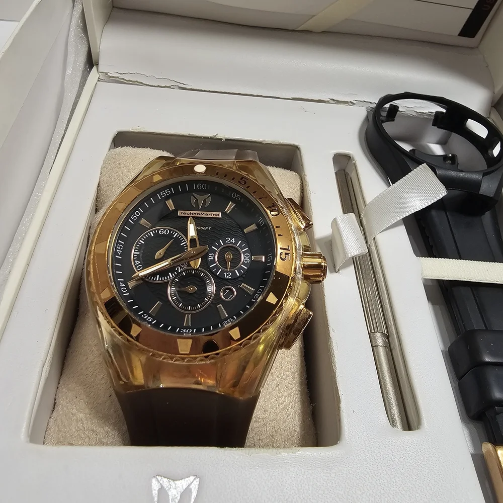 TechnoMarine Cruise Original Star 110044 Gold Tone Chronograph Watch Set - Ex S